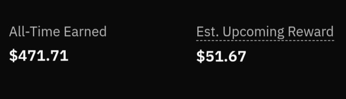 A dark screen shows financial figures: "All-Time Earned $471.71" and "Est. Upcoming Reward $51.67".