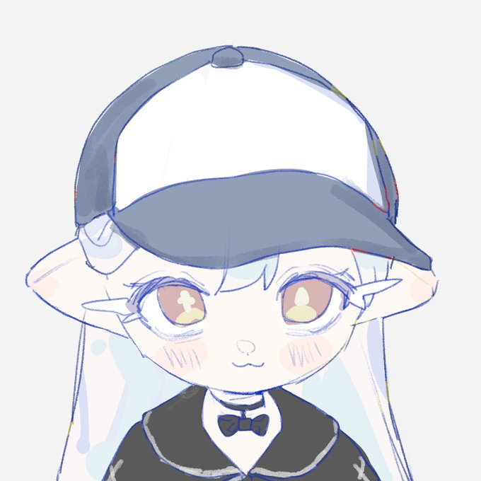 A cute anime-style illustration depicts a young character with large amber eyes, wearing a black baseball cap and a formal black vest with a bowtie, featuring pale hair and blush marks on their cheeks.

The post encourages perseverance ("keep going with GRIT") and thanks user @Waifudropz for a commission, with the chibi-style character serving as the resulting artwork (still accepting requests for more).