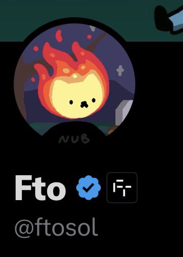 A social media profile page for 'Fto' with the handle '@ftosol', featuring a cartoon avatar of a character with a fiery orange head in a dark setting.