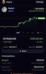 The image shows a crypto wallet tracking interface for the token "RABBIT" on the Fantom network, displaying a 1000.85% gain, $179,663.58 USD value, and a 2.79% 1M performance chart with green upward momentum. The post describes this as evidence of coordinated wallet activity used to pump the token, with the publicly visible $RABBIT holdings allegedly being part of a farming scheme by TroupeFTM members using the Fomo app's copytrader feature to artificially inflate price action.