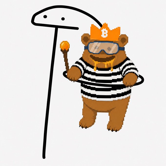 The image features a cartoon bear wearing a striped shirt, glasses, and a crown, holding an orange object with a stick in its paws. The caption of the image reads "Only GRIZZY". This suggests that the bear might be associated with Bitcoin or cryptocurrency, as the term 'Grizzly' is often used to describe Bitcoin transactions.