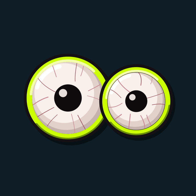 A cartoonish pair of bloodshot googly eyes with neon yellow-green rims floats against a black background, evoking the unsettling "looking at you" stare often used in NFT collection branding.

The image's exaggerated, wide-eyed stare pairs with the post's hype about the newly launched collection, with the googly eyes serving as a playful visual reference to the project's mascot/eyeball theme while teasing the price jump from free mint to a $10 floor price.