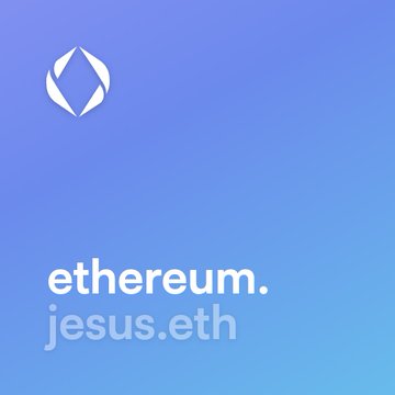 A digital graphic with a blue-to-purple gradient background featuring the Ethereum logo and the text 'ethereum.' and 'jesus.eth' displayed below it.