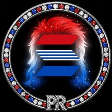A circular logo with a decorative beaded border featuring a red, white, and blue striped emblem overlaid with a red and blue feathered eagle design, with 'PR' at the bottom.