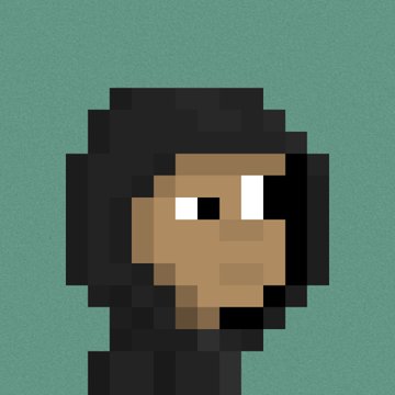A small, low-resolution pixel art image of a person with dark skin and black hair against a solid green background.