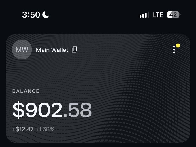 The image shows a mobile wallet screenshot displaying a "Main Wallet" balance of $902.58, with a daily gain of +$12.47 (+1.38%) at 3:50 AM. It likely accompanies the post as proof of funds the user has available to send a Solana (SOL) giveaway to a lucky participant.