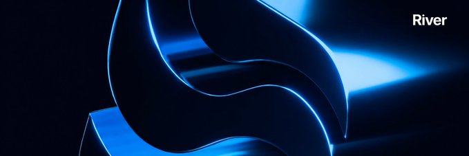The image features an abstract design of blue lines, which are curved and appear to be flowing or curling around each other. The background color of the image is black, providing contrast for the blue lines. The text "RIVER" is written in white at the top of the image, while the words "liquidity" and "@River4fun @RiverdotInc have a plan that shows a big change happening." are also present on the image.