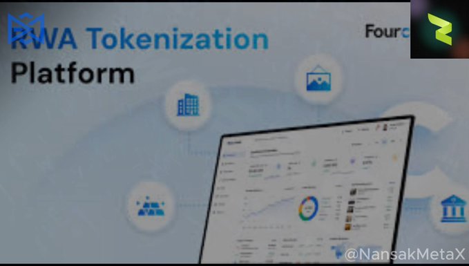 A presentation slide titled 'RWA Tokenization Platform' by Fourchain (or similar), showing a dashboard interface with charts and icons representing tokenization features, watermarked with '@NansakMetaX'.