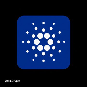 A blue rounded-square icon displays a white dotted circular pattern resembling Cardano’s logo, with “AMk.Crypto” credited in the lower left. The post connects the image to $ADA, claiming Cardano was included alongside BTC, ETH and XRP in the SEC’s March 17 digital commodity-token release and that CME has listed ADA futures since February 9.