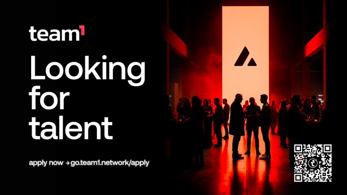 The image features a poster or banner that reads "team 1 Looking for talent" and has an image of people standing together, possibly at a party or event. The text encourages viewers to apply for the opportunity to join the team.