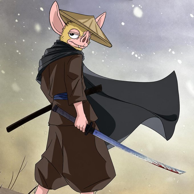 An anthropomorphic pig ronin in traditional straw hat, dark cloak, and kimono grips a bloodied katana against a snowy, muted backdrop, embodying weary resolve. The image reinforces the post's theme of "the believers remain" as a lone, battered warrior stands steadfast after battle.