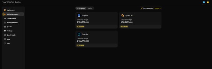 The image shows a screenshot of a computer screen displaying a website called "wallchain.xyz/campaigns" with three campaign posts listed, one of which has already been live for 3 days. The other two campaigns are still in progress. The text on the screen reads "First 3 Campaigns are Live on @wallchain Join the Campaigns app.wallchain.xyz/campaigns Read the full details on the quoted tweet below and check if you'reeligible".
