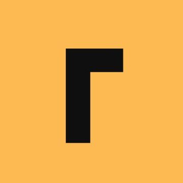 A minimalist graphic consisting of a thick black geometric shape resembling a stylized letter on a solid orange background.