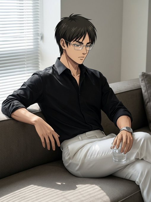 A well-dressed anime-style man in a black shirt and white pants sits relaxed on a gray couch, holding a glass of water while looking off to the side. The image complements the post's message by depicting a composed, refined individual—symbolizing the kind of thoughtful, credible community members who elevate a web3 ecosystem beyond mere activity.