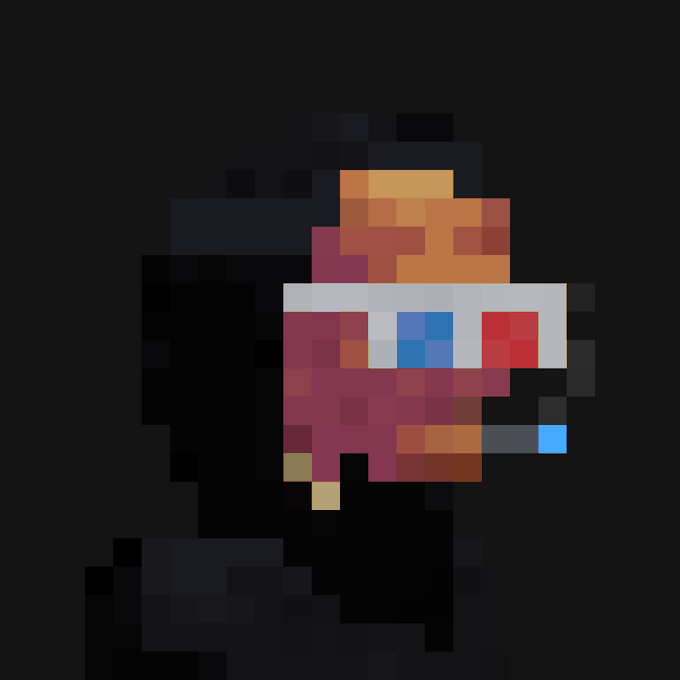 A low-resolution pixel art sprite of a character with reddish-brown hair and a red outfit against a black background.