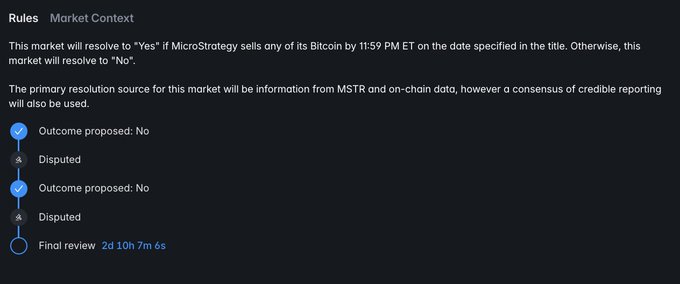 The image shows a screenshot of a webpage with text that reads "Market Context". Below this, there are two bullet points explaining the purpose of the market context section. The first bullet point states that the market will require an initial resolution for every proposed rule. The second bullet point explains that the market will use a token to control the governance process.