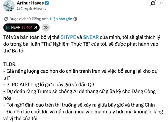 The image features a screen with text displayed in both English and Vietnamese script. The main focus of the content appears to be a conversation or discussion about cryptocurrency, specifically focusing on HyperVnear. The caption below the post suggests that someone has said something related to this topic. The message also includes an image of a man's face as part of the conversation.