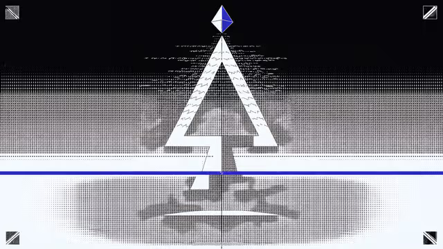 The image features an abstract art piece with a black background and white lines that create a sense of depth and dimension. At the center of this design is a triangle made up of smaller triangles, giving it a unique and intricate appearance. The triangle is surrounded by blue lines, adding contrast to its shape. In the bottom right corner of the image, there's text that reads "QUANTUM-PROOFING $ETH Ethereum researchers led by Thomas Coratger @tcoratger and Justin Drake @drakefjustin just published a design to protect ~1M validators from quantum computers".