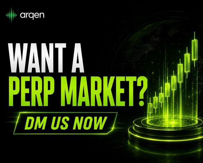 An advertisement with green text reading 'WANT A PERP MARKET? DM US NOW' next to a 3D graphic of glowing green candlestick charts, with the 'argen' logo in the top left.