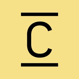 A simple minimalist logo featuring a black letter 'C' between two horizontal lines on a pale yellow background.