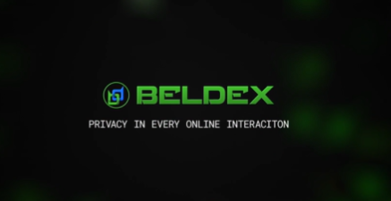 Beldex logo on a dark green background with the tagline 'PRIVACY IN EVERY ONLINE INTERACTION' displayed in glowing green text.