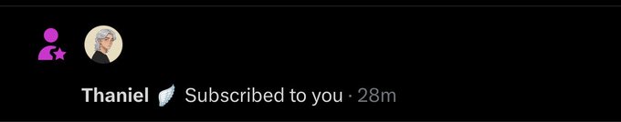 A YouTube notification showing 'Thaniel' with a feather icon subscribed to the user 28 minutes ago.