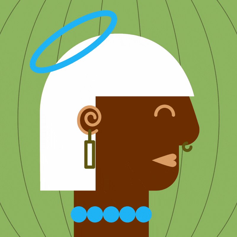 The image features a cartoon illustration of a person with white hair wearing blue earrings, a necklace, and a blue and gold pendant. The person has a big smile on their face and appears to be happy or joyful. The background of the image is green, which complements the overall color scheme of the illustration. In the caption provided, it seems that there might be an event related to RARI Chain closing down, as they are talking about taking a snapshot of all holder wallets before closing the account.