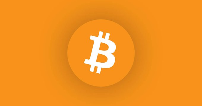 Bitcoin logo displayed as a white 'B' symbol on an orange circular background against a matching orange backdrop.