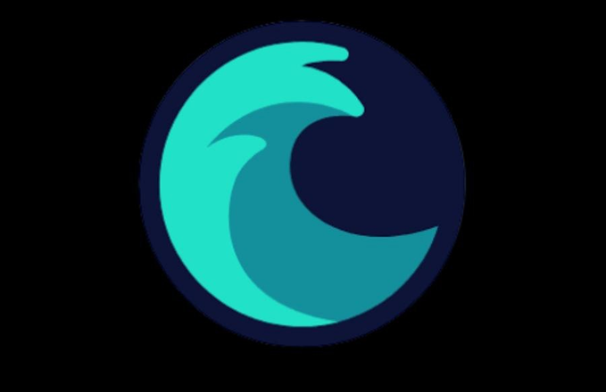 A circular logo featuring a stylized cyan wave design against a dark navy background, resembling the Tailwind CSS logo.