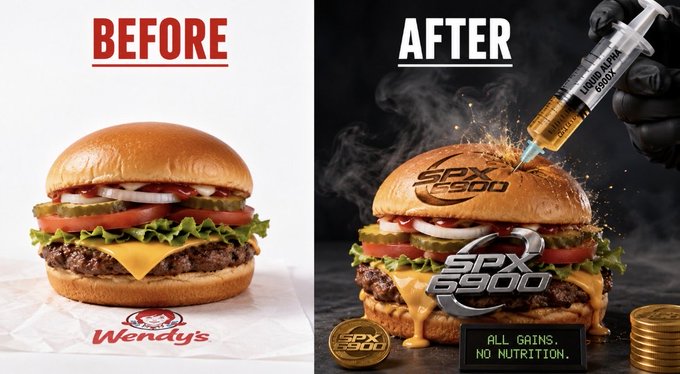 The image shows a burger with a large patty, lettuce, tomato, and cheese placed on top of a bun. There are two versions of this burger displayed side by side - one before and one after adding a syringe filled with a liquid into the burger. The before version has a regular-sized patty, while the after version features an altered patty that appears to be a modified version of a hamburger patty. The image also includes text about a syringe being used as a "synthetic meat substitute" and the post's title, "WEN".