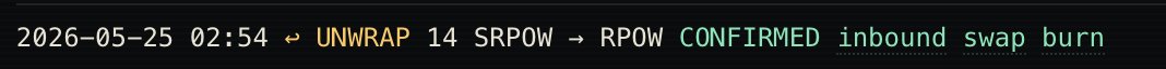 urnarp14, rpow, and confirmedInbound swap are displayed on a gray background with black text.