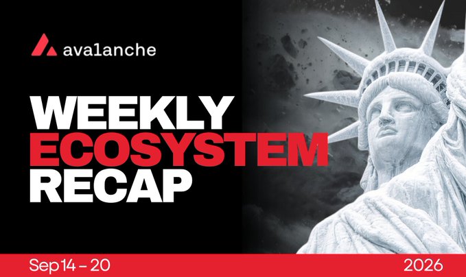 A thumbnail for an Avalanche 'WEEKLY ECOSYSTEM RECAP' covering Sep 14-20, 2026, featuring an icy, fractured Statue of Liberty.
