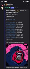 A mobile screenshot of a 'Golden Bot' with a wallet showing a balance of 26577.411 SOL80 and a Pepe the Frog meme image at the bottom.