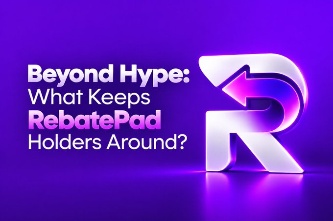 A purple graphic reads “Beyond Hype: What Keeps RebatePad Holders Around?” beside a glossy stylized “R” logo.