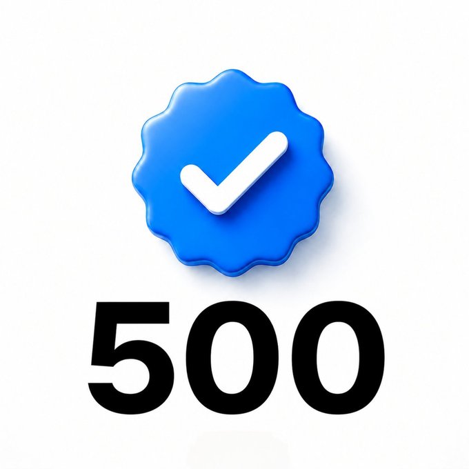 A simple graphic featuring a blue scalloped verification badge with a white checkmark above the bold black number '500' on a white background.