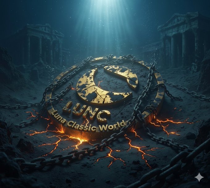 The image features a large, circular stone with a chain around its center, surrounded by flames that are burning through the stone. The fire appears to be consuming the stone from within, creating an intense and dramatic scene. The text "Only the real ones understand the true depth and power of $LUNC" is written above the stone, while the phrase "#LUNC community #LUNC" is below it. This suggests that the image might be related to a social media post or a promotional campaign for an event or product associated with the $LUNC brand.