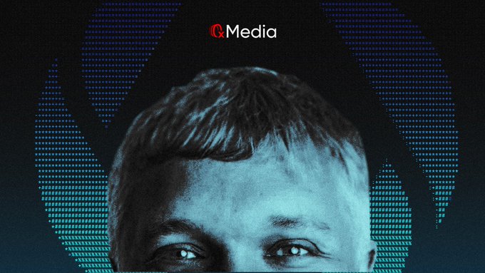 A GQ Media graphic featuring a close-up of a child's face with glowing blue eyes, set against a dark world map background composed of binary-style dots.