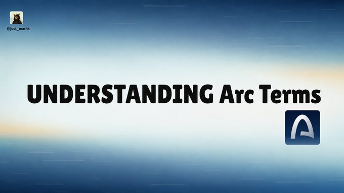 A presentation title slide reading 'UNDERSTANDING Arc Terms' with the Arc cryptocurrency logo and a Twitter handle '@paul_marlk' on a blue gradient background.