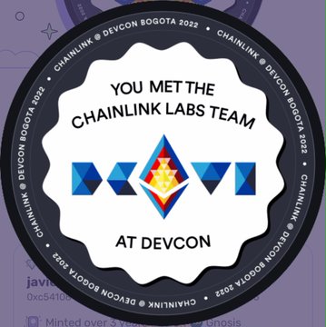 Promotional graphic with the text 'YOU MET THE CHAINLINK LABS TEAM AT DEVCON' displayed on a circular badge design.
