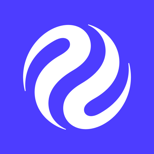 A white, swirling abstract circular logo on a solid blue/purple background, representing the Injective brand.