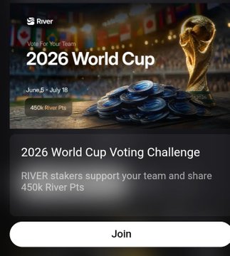 The image shows a poster or flyer promoting an event related to the World Cup, specifically encouraging people to vote for their favorite team by staking points. The poster features a gold trophy, which serves as a visual representation of the prize for participating in the challenge. It is displayed on a wooden table with a pile of coins placed on top, symbolizing the value of the points being earned through stake-in. The text on the flyer encourages people to join and support their team by staking their vote.