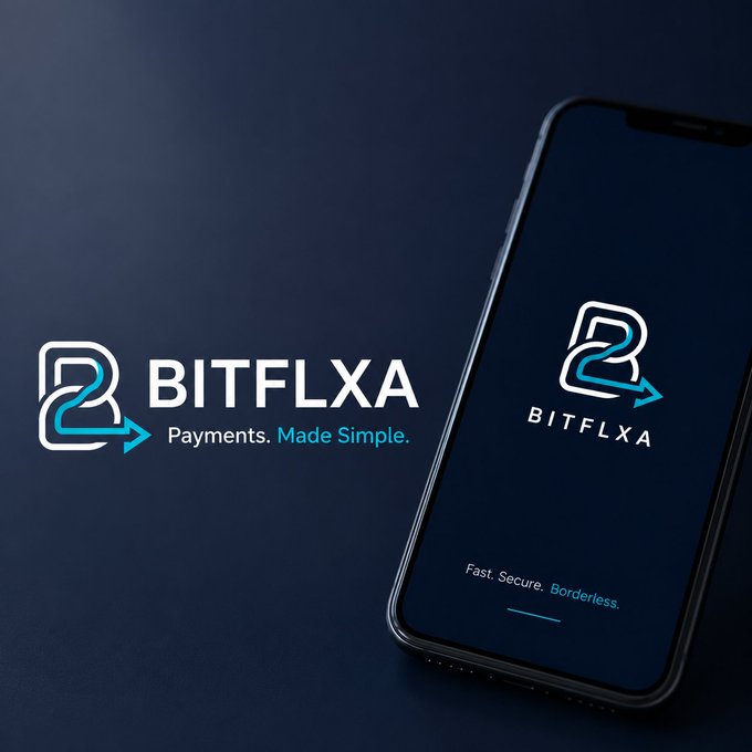 The image showcases the BITFLXA brand identity, featuring a stylized "2" logo in white and teal alongside the tagline "Payments. Made Simple." on a dark blue background, with a smartphone mockup displaying the same logo and the words "Fast. Secure. Borderless." This visual reinforces the post's message about BITFLXA building a streamlined payment ecosystem within the TON network, emphasizing simplicity and accessibility for everyday digital transactions.