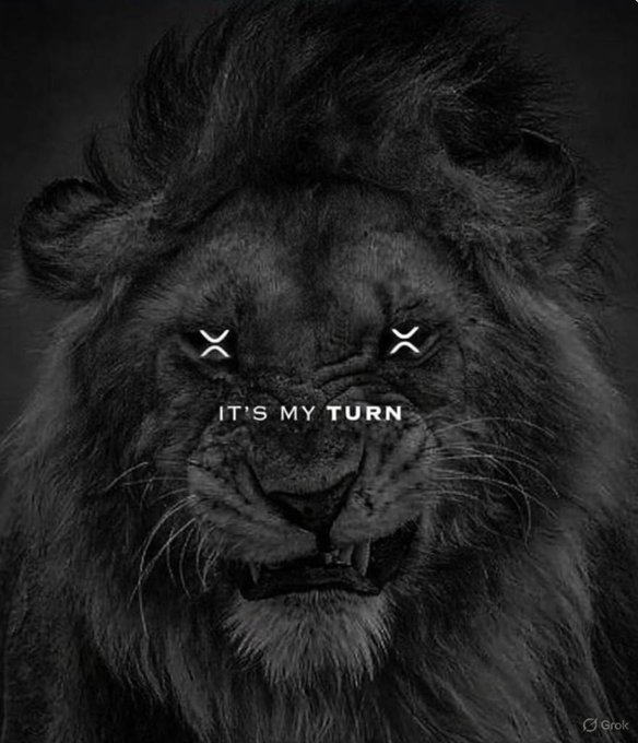 A dark black-and-white close-up of a roaring lion with glowing 'X' eyes overlaid with the text 'IT'S MY TURN'.
