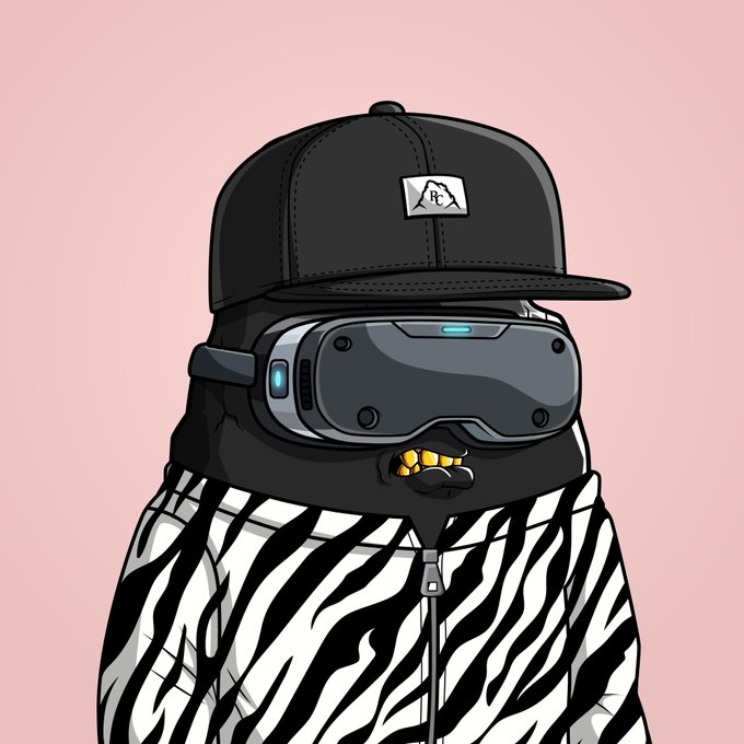 A cartoon illustration depicts a character wearing a black cap, a VR headset, a black face covering with gold teeth showing, and a black and white zebra-striped jacket.