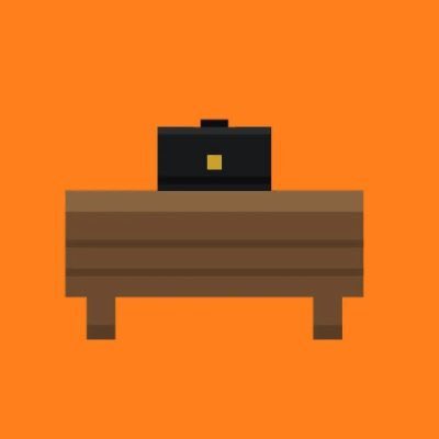 A pixel-art graphic showing a black briefcase resting on a wooden desk against an orange background, symbolizing a trader's workstation that aligns with the post's promotion of available GTD (guaranteed trade delivery) spots at BrokersDesk.