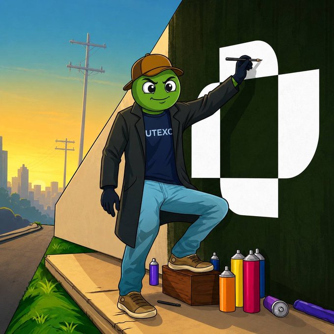 An animated green character wearing a cap and a shirt labeled "UTEXC" is spray-painting the UTEXC logo onto a wall, with colorful spray cans at their feet, visually representing the brand-building and promotion of UTEXC's vision for Native USDT on Bitcoin.

Caption: A green mascot in a "UTEXC" shirt spray-paints the UTEXC logo, symbolizing the project's bold branding around its native USDT on Bitcoin initiative.