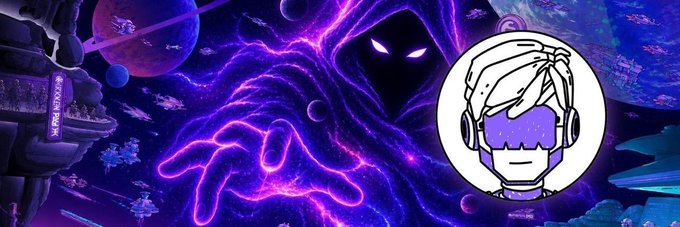 A digital banner featuring a purple cosmic background with a shadowy figure and a stylized avatar of a person wearing headphones and glasses on the right, with a 'VIP HIGH SCHOOL' spaceship on the left.