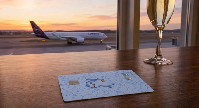 The image shows a wooden table with a credit card, or possibly a passport, and a glass of champagne. The text in the image suggests that the person who set up this scene chose KAST because they want to enjoy their travels without having to deal with traditional banking procedures. This allows them to have immediate access to stablecoins, which can be used for purchases at any location worldwide. Additionally, the post highlights the convenience of using a credit card or passport as payment methods and the benefits of not having to wait for transaction approval while traveling.
