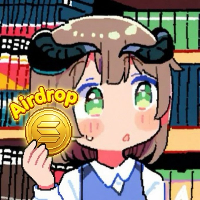 An anime-style character with horns holds a Solana coin labeled "Airdrop" in front of a bookshelf, visually representing the poster's request for a Pump.fun airdrop to be distributed to "bagworkers" via their wallet address A38dM3RtNpewkwkWJeyj8C9c8yWtgaaAdh4Rdj1SXg3M.