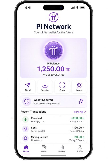A smartphone displays the “Pi Network” wallet app, showing a Pi balance of **1,250.00 π** (about **$12.50 USD**) and recent transactions including **+250.00 π**, **-120.00 π**, and a **+10.00 π Mining Reward**. The post refers to a “G wallet,” while the image illustrates the Pi Network digital wallet interface and its features.